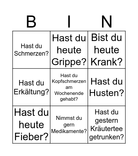 Gesundheit Bingo Card