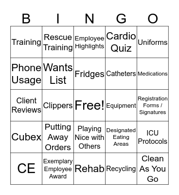 Staff Meeting Bingo Card