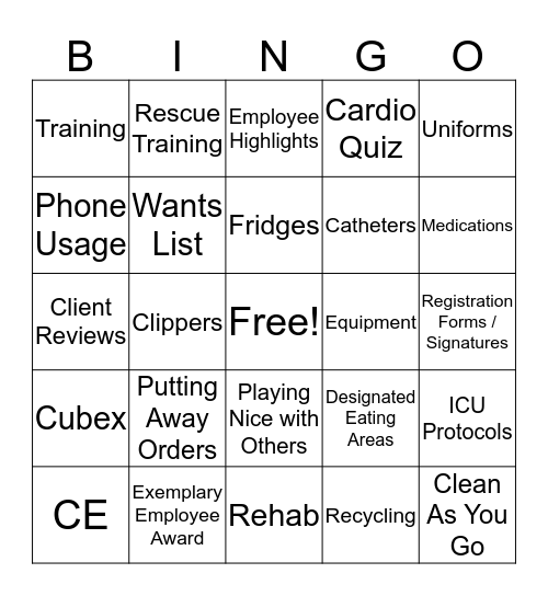 Staff Meeting Bingo Card