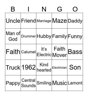 WAYNE Bingo Card