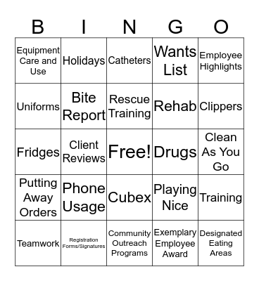 Staff Meeting Bingo Card