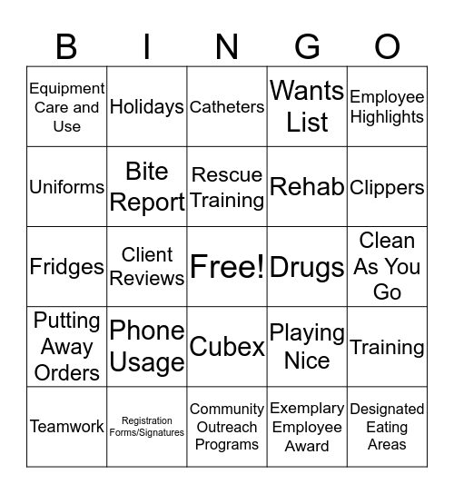 Staff Meeting Bingo Card