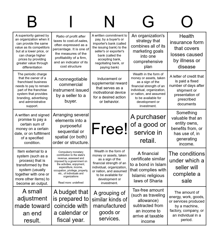 BUSINESS BINGO Card