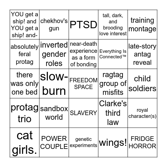 Rage's writer bingo Card