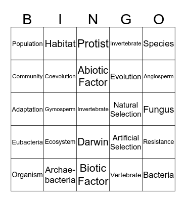 Chapter 4 Ecology Bingo Card