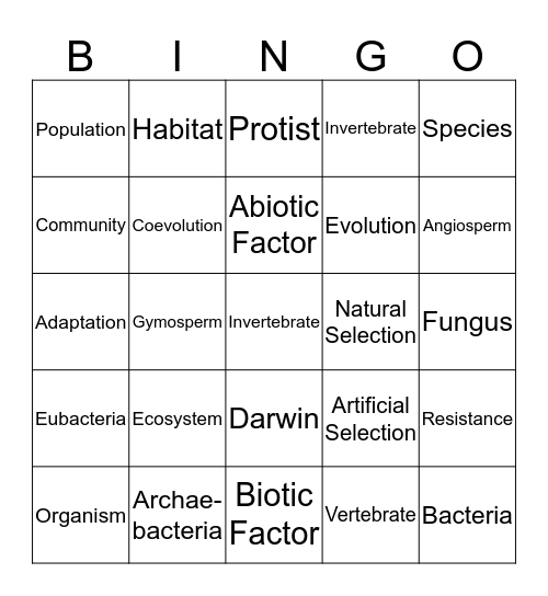 Chapter 4 Ecology Bingo Card