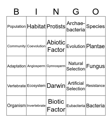 Ecology Chapter 4 Bingo Card