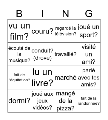 Ce weekend, est-ce que tu as... Bingo Card