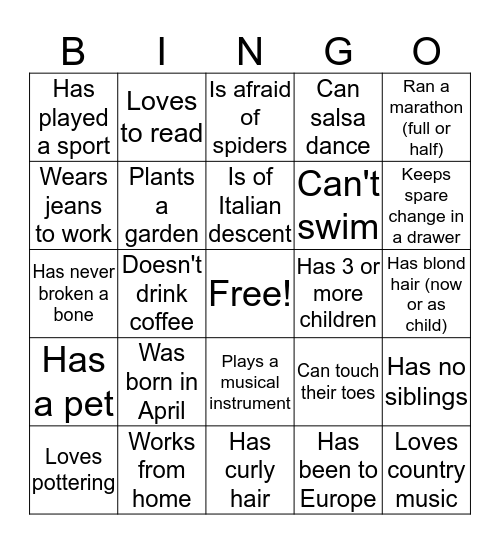 "Who is someone who..." BINGO Card