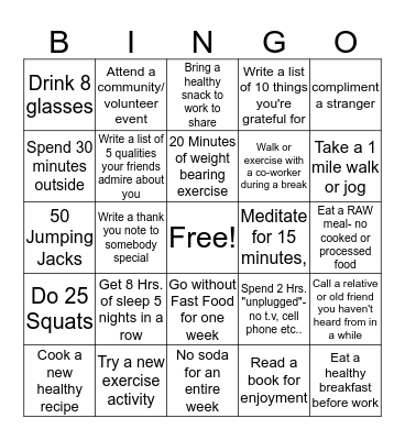 SWC OCTOBER WELLNESS CHALLENGE Bingo Card