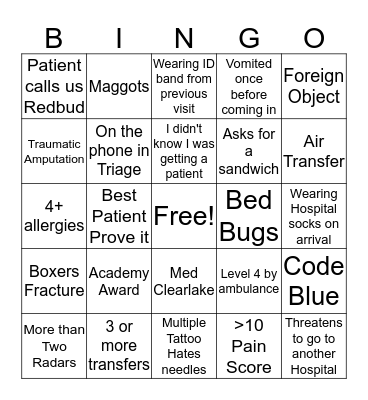 Emergency Bingo  Bingo Card