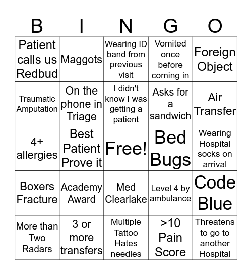 Emergency Bingo  Bingo Card