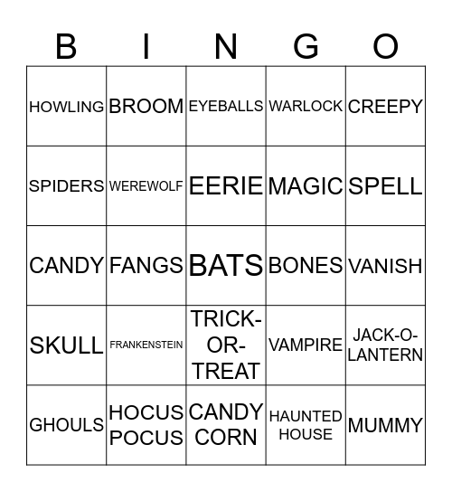 Halloween Bingo Card