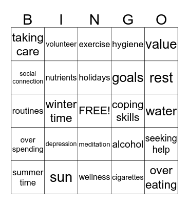 seasons and mental health Bingo Card