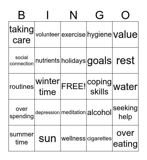 seasons and mental health Bingo Card