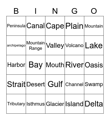 Landforms and Waterways Bingo Card