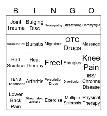 CHRONIC PAIN BINGO Card