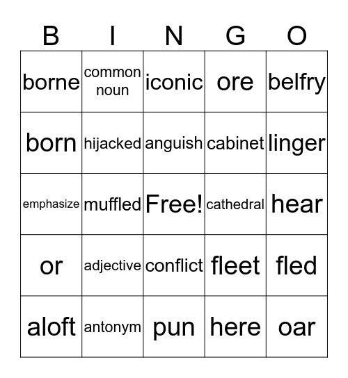 Vocabulary Bingo Card