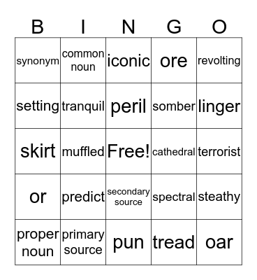 Vocabulary Bingo Card