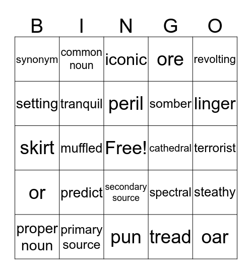 Vocabulary Bingo Card