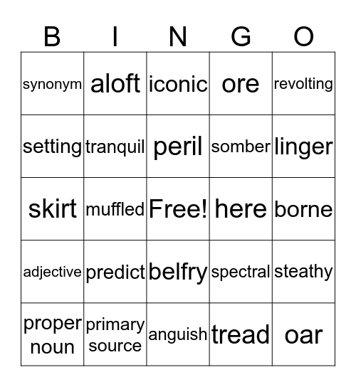 Vocabulary Bingo Card