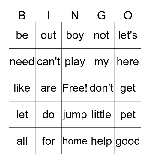 C.A. Zoo Bingo Card