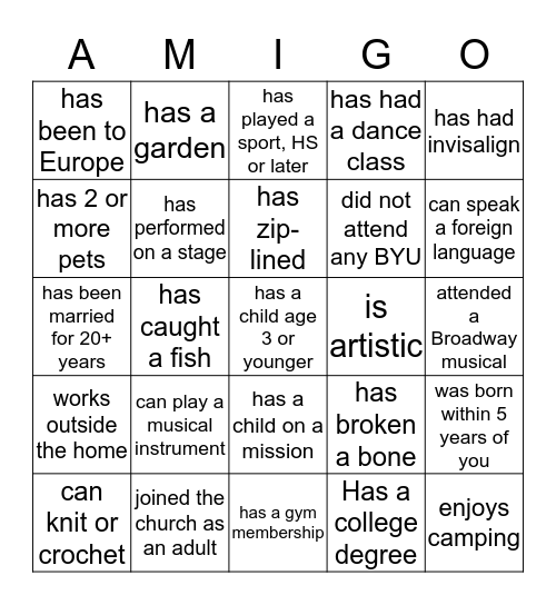 Find Someone Who Bingo Card
