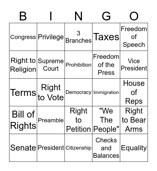 The Constitution and American Rights Bingo Card