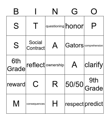 Champs/Stars Bingo Card