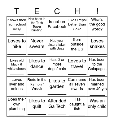 GTFWC Get to Know You Bingo Card