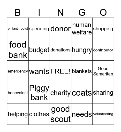 Philanthropist Bingo Card