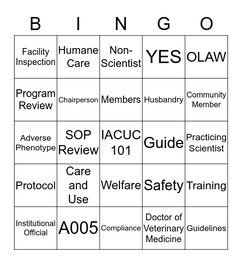IACUC 101 Bingo Card