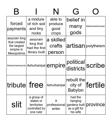Mesopotamia Bingo Card
