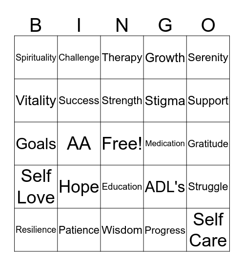 RECOVERY Bingo Card