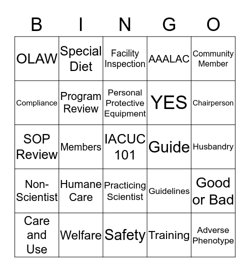 IACUC 101 Bingo Card