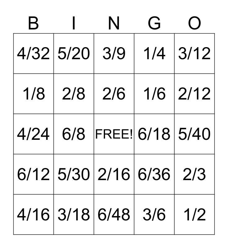 Equivalent Fraction Bingo Card