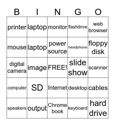 Computer Vocabulary Bingo Card