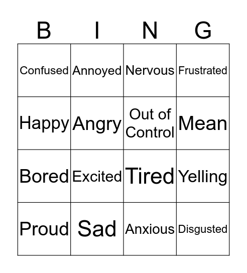 Emotion  Bingo Card