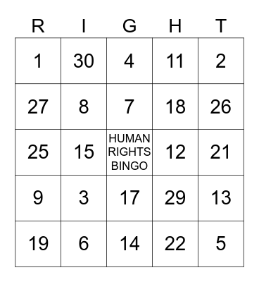 Human Rights Bingo Card