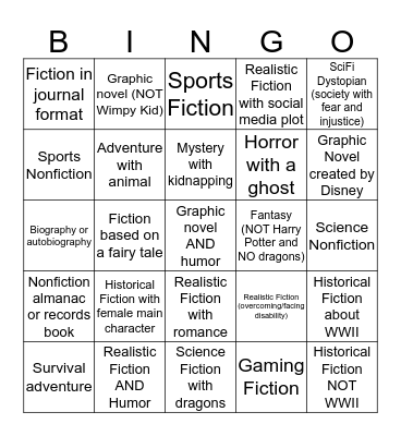 Book Fair Genre Bingo Card