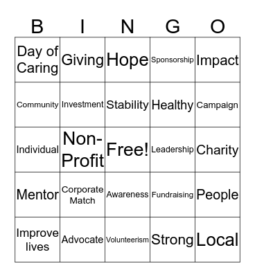 United Way BINGO! Bingo Card