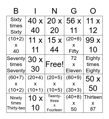 Ellanor's Double-Digit Multiplication Bingo Card
