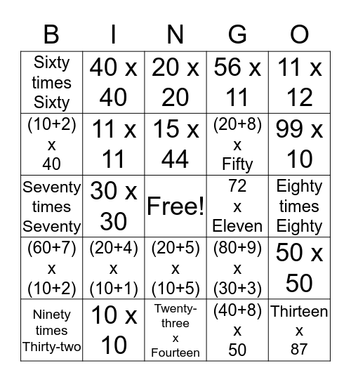 Ellanor's Double-Digit Multiplication Bingo Card