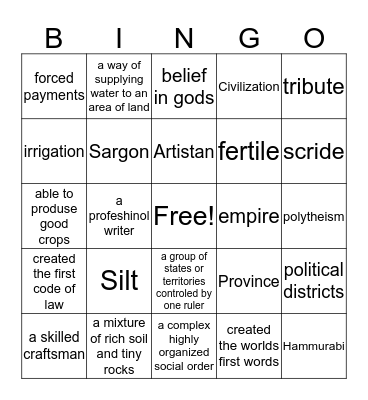 mesopotania Bingo Card