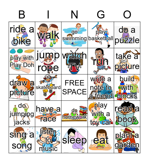 Actions Bingo Card