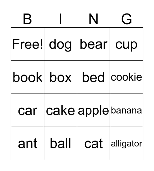 A B C Bingo Card