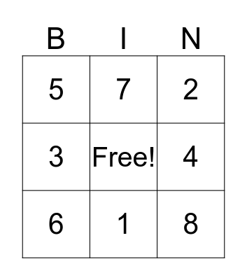 Number Bingo! Bingo Card