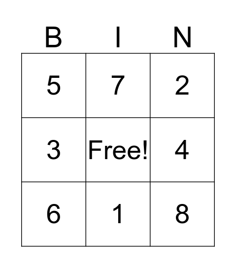 Number Bingo! Bingo Card