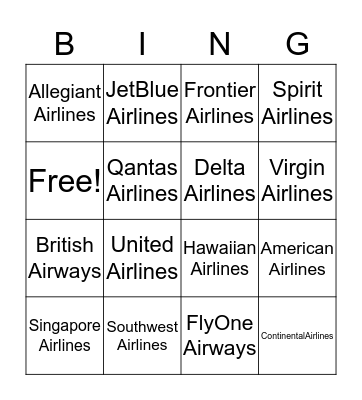 Airlines Bingo Card