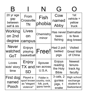 AG RUSH at the FARM Bingo Card